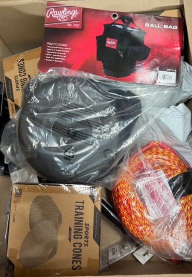 Assorted Box of Training/Sports Items. NB: Items may not be in original pa