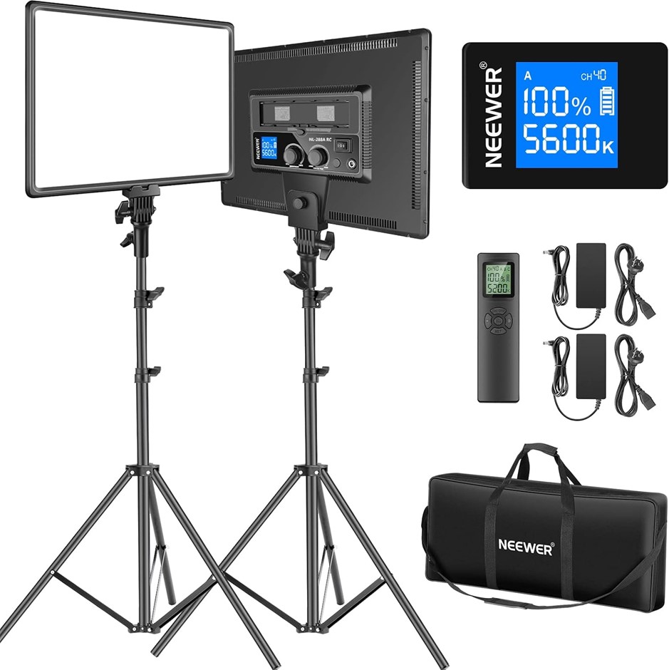 NEEWER 90W LED Video Lighting with 2.4G Wireless Remote Kit: 2 Pack Dimmabl