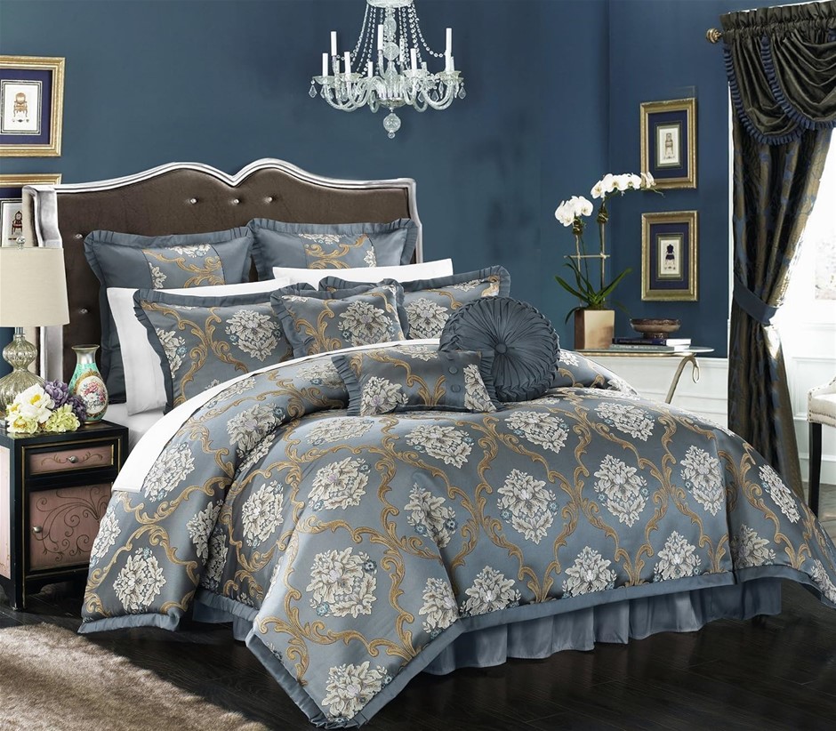CHIC HOME 9 Piece Aubrey Decorator Upholstery Quality Jacquard Scroll Fabri