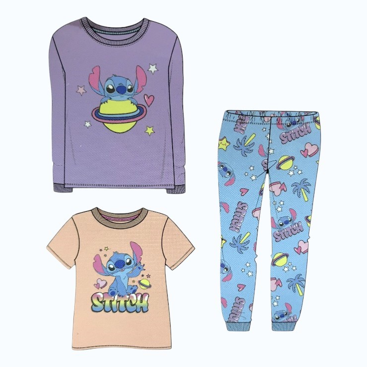 3pc DISNEY Kids' Sleep Set, Size 4, Purple/Stitch.