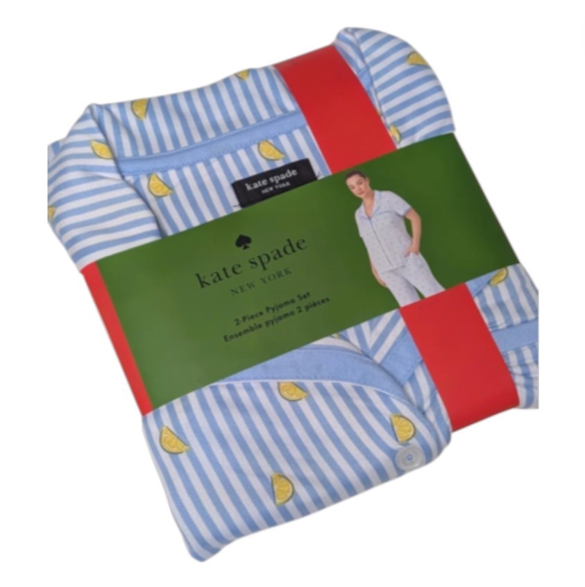 KATE SPADE 2pc Women's PJ Set, Size XL, Blue/Lemons. NB: pant has faint min