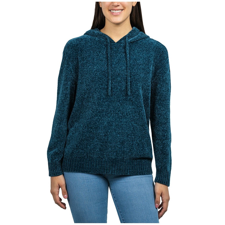 JACHS Women's Chenille Hoodie, Size L, Teal. NB: 2x holes on side of hood.