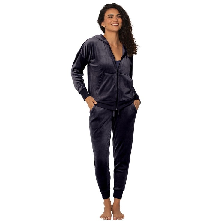 2pc JEZEBEL Women's Velour Set, Size L, Ink Navy.