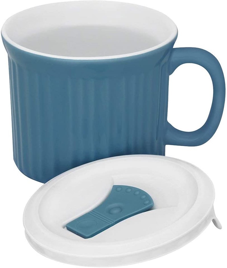 CORNINGWARE Pop-Ins Mug with Vented Plastic Cover, Pool Blue, 591ml. NB: da