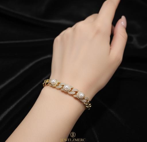 18K/Italy Gold Filled Bracelet -(stamped) with Fresh Pearl  Bonus Gift