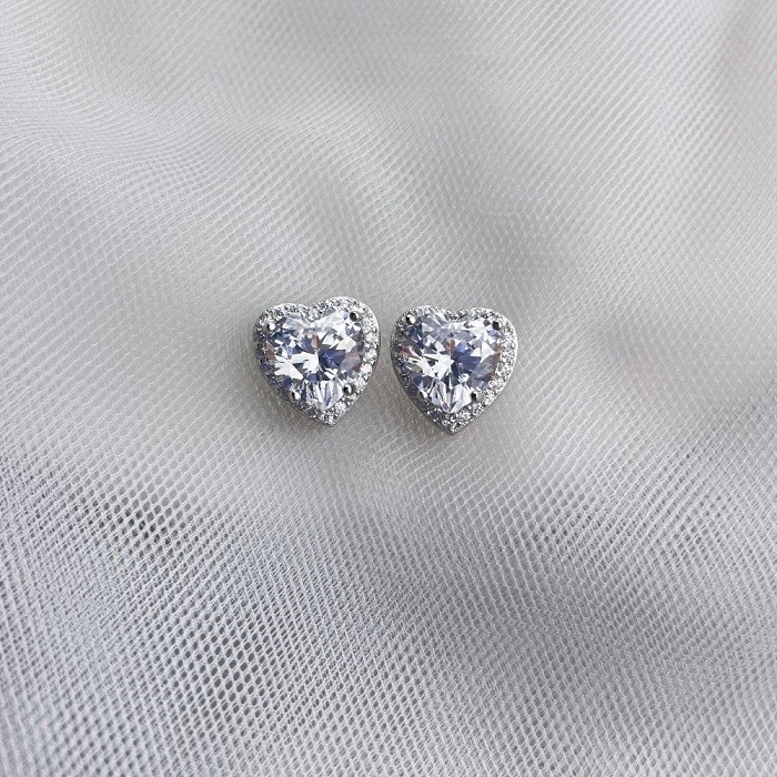2.0ct Heart Shape 925 Sterling Silver 5A Cubic Zirconia Earrings