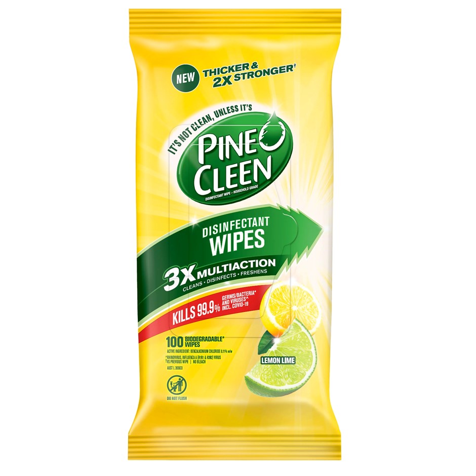 4 x PINE O CLEEN 100pk Disinfectant Wipes, Lemon Lime.