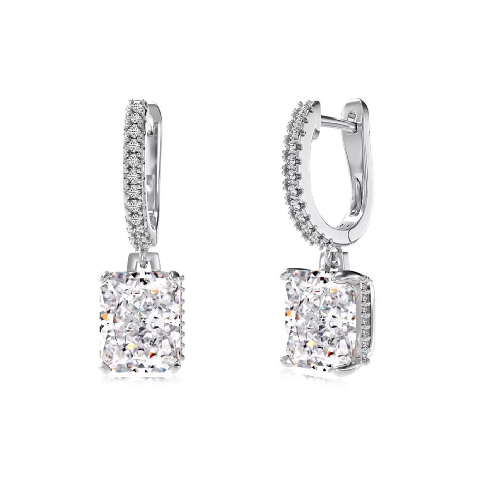 Rectangle 925 Sterling Silver 8A Cubic Zirconia Hoop Earrings