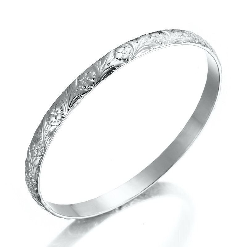 BIJ'OR - 925 Sterling Silver Plated 70mm Embossed Filigree Bangle -USA Made