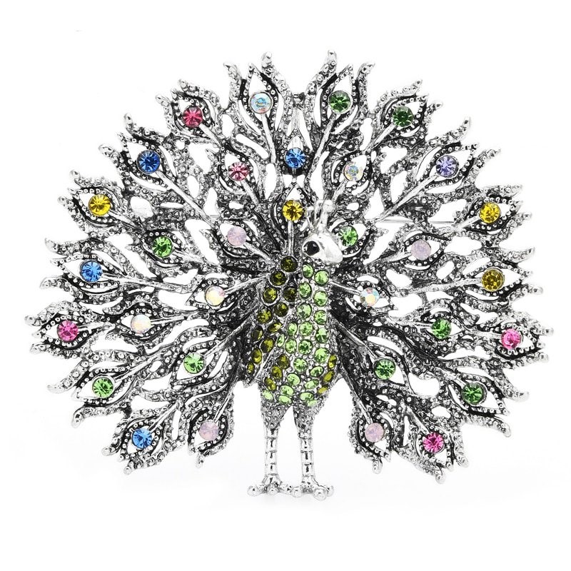 Designer Simulated Diamond Multicolour Peacock Brooch Pin