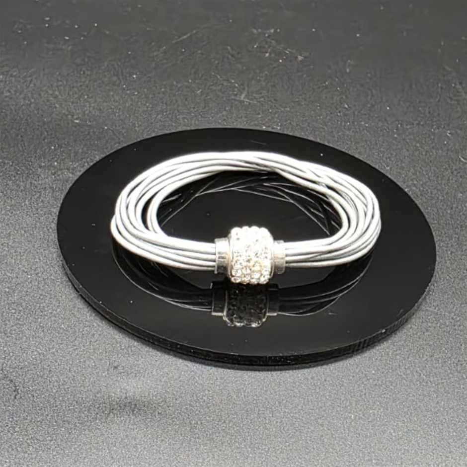 Designer Simulated Diamond Ball Bracelet  with Multi Silver Bands