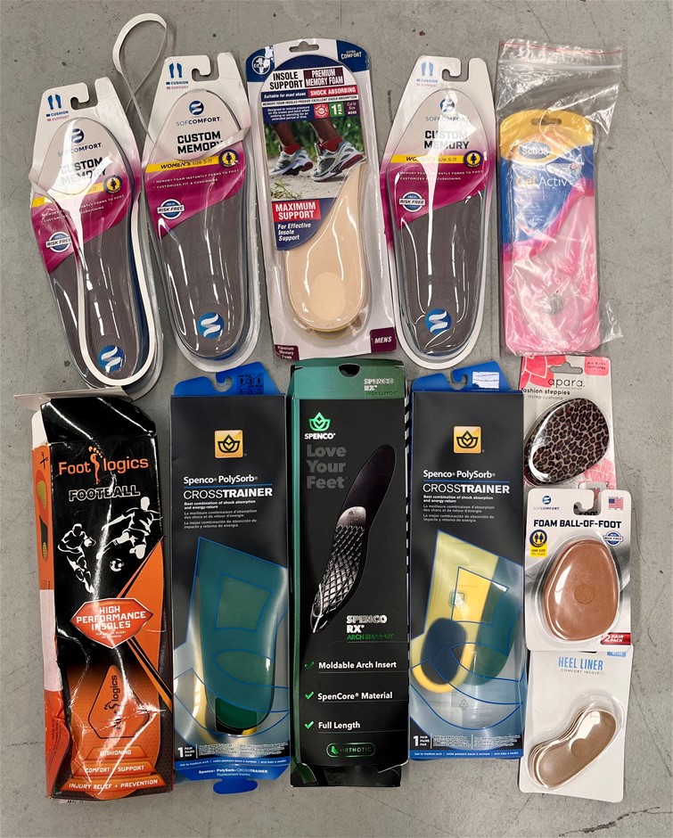 12 x Assorted Foot Support/Soles Including FOOT LOGICS, SPENCO, SCROLL & Mo