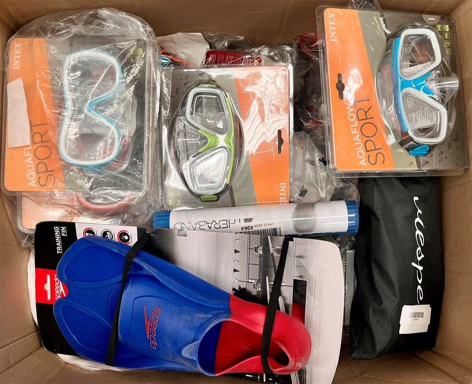 Assorted Sports Products Including Swimming Gear & More. NB: Sold as shown