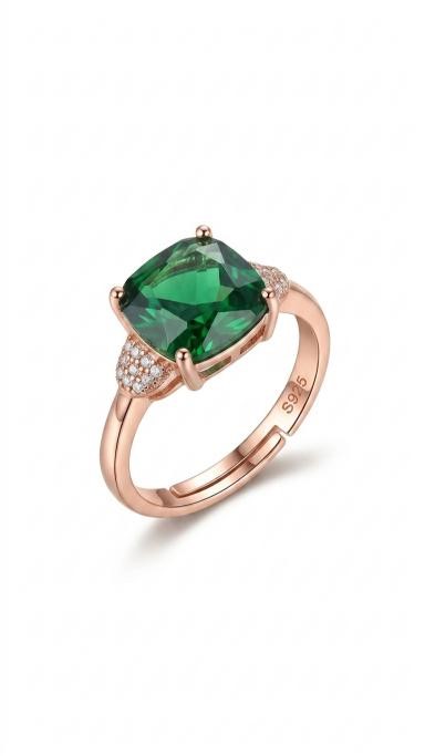925 Sterling Silver Green Princess Cut Ring Simulated Diamonds