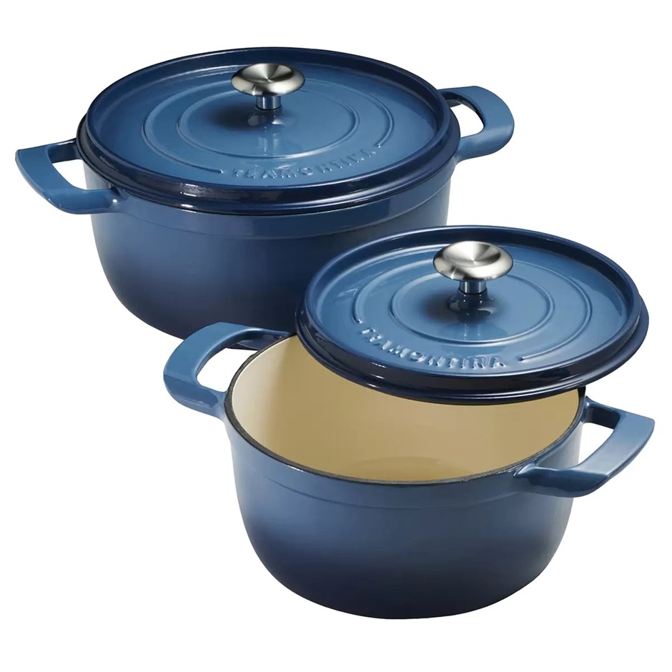 TRAMONTINA 2pc Dutch Oven, 3.7L & 5.6L, Denim Blue. N.B: Not in original pa