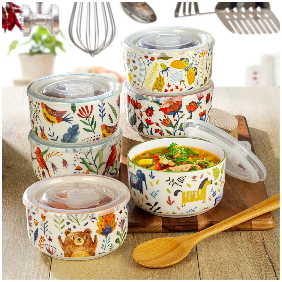 SIGNATURE 6pc Microwaveable Bowls w/ Lids. N.B: Not in original packaging &