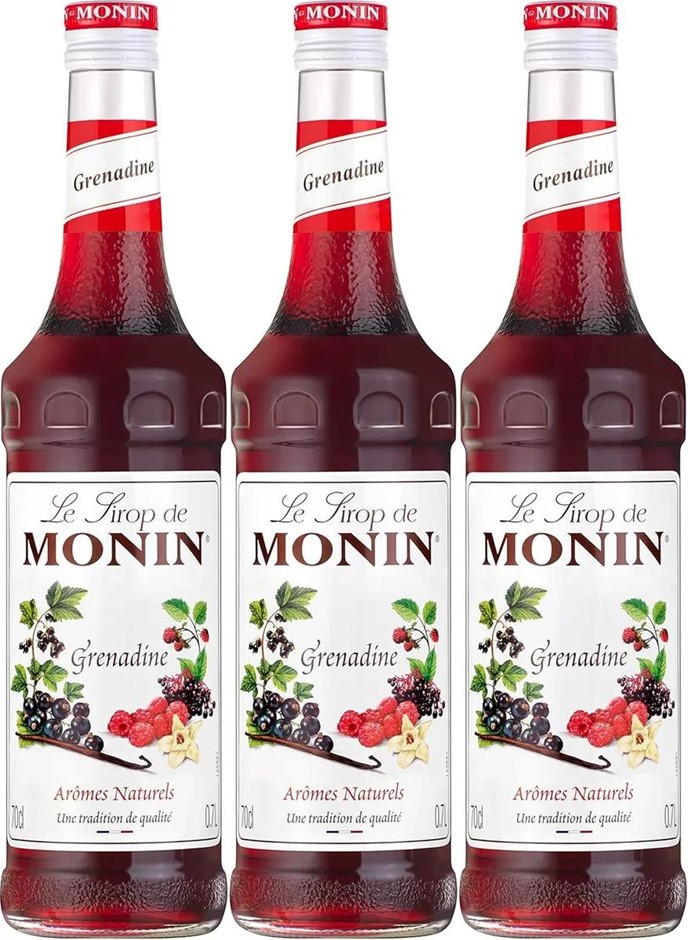 3 x MONIN Grenadine Syrup French, 700ml. Best Before: 05/2026 - 09/2026.