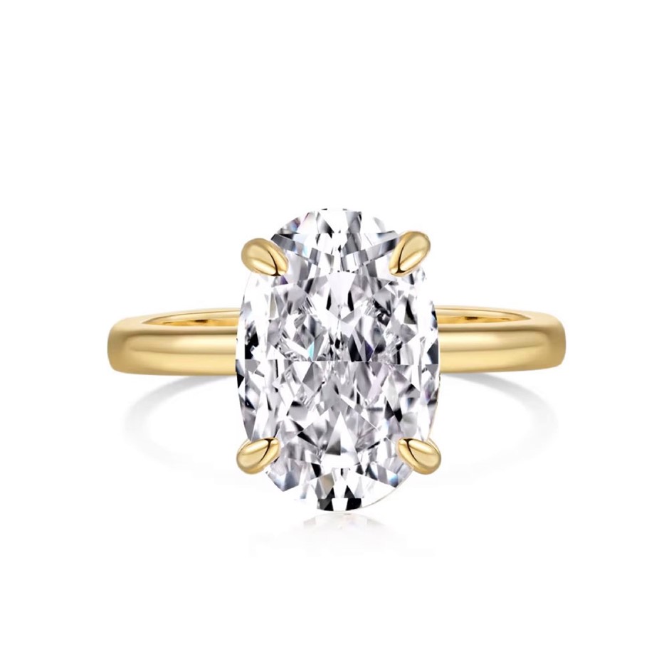 3.5ct Oval 8A Quality Cubic Zirconia 18K Gold Filled 925 Silver Ring-Size6