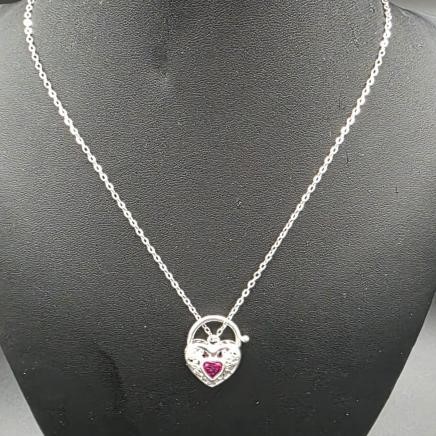 Designer Filigree Locket with Simulated Ruby Necklace in Silver