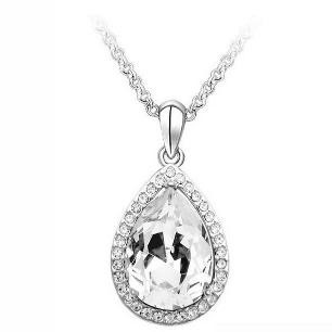 Simulated Diamond Large Statement Teardrop Pendant Necklace in Silver