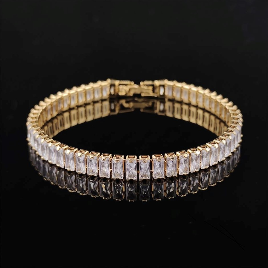Designer Simulated Diamond Paved Tennis Bracelet in Gold