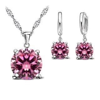 Pink Simulated Diamond Drop Earring & Necklace Set