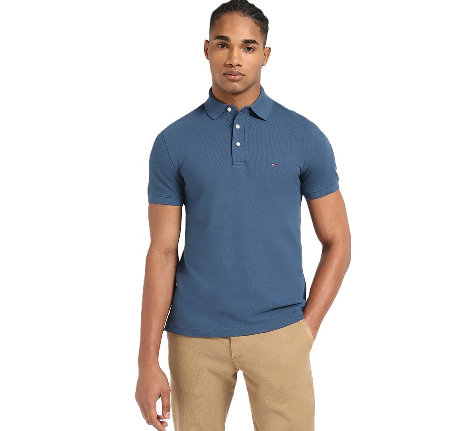 TOMMY HILFIGER Men's SF Polo, Size M, 97% Cotton, Aegean Sea (DBZ), XM0XM03