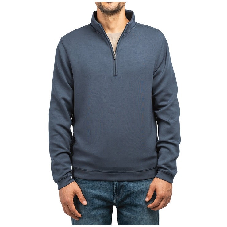 SCOTT BARBER Men's 1/4 Zip Sweater, Size XL, 78% Modal, Navy. Buyers Note