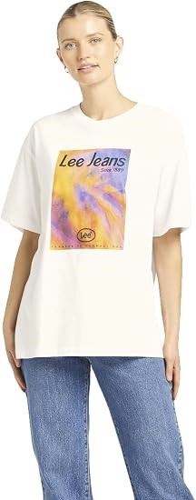 LEE Women's Seeing Double Baggy Tee, White, Size 10, L/652381/QS2. RRP: $69