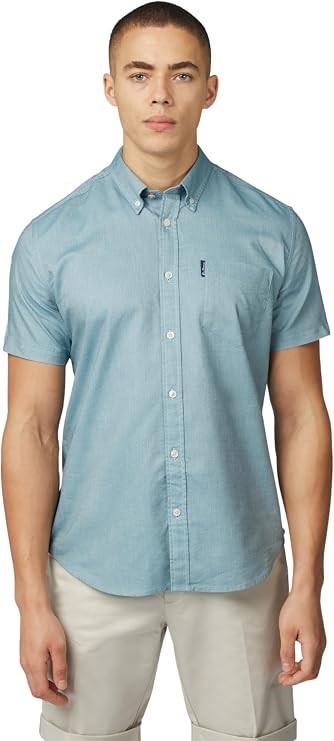 BEN SHERMAN Men's Signature Short Sleeve Oxford Shirt, Size L, Teal, BS0065
