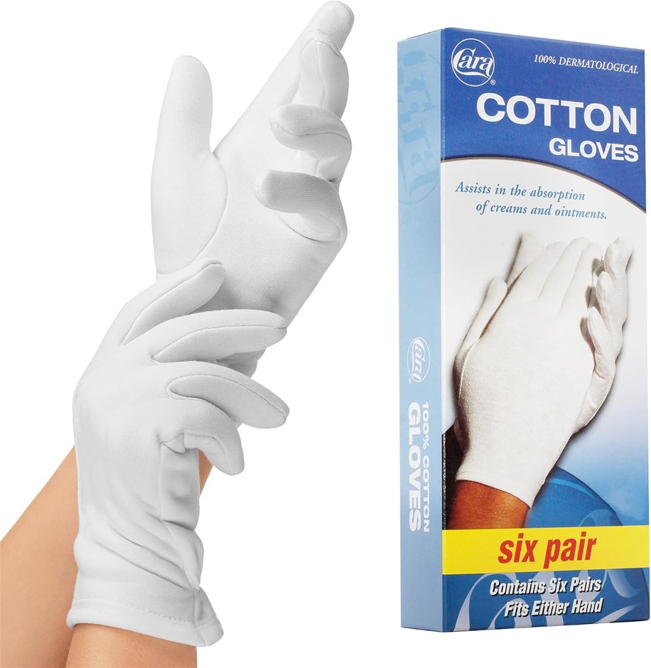 6 Pairs x CARA Moisturizing Eczema Cotton Gloves, Size Small(6.5-7.5), 8100