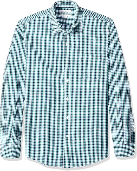 AMAZON ESSENTIALS Men's Slim-Fit LS Poplin Shirt, Size 2XL, Blue Green Ging