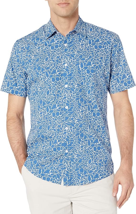 AMAZON ESSENTIALS Men's Short-Sleeve Poplin Shirt, Size 2XL, Navy Floral, S