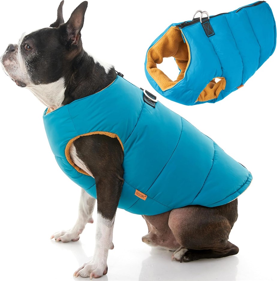 GOOBY Padded Solid Jacket with Zipper Closure & Leash Ring, Size L, Solid T