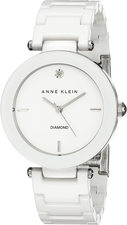 ANNE KLEIN Women's AK/1019WTWT Diamond-Accented Watch w/ Ceramic Bracelet,