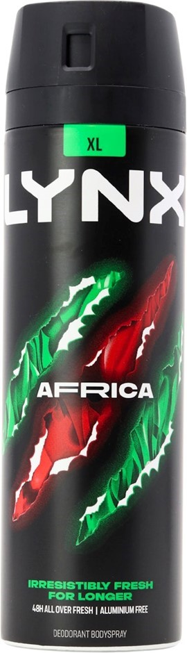 6 x LYNX Africa XL Irresistibly Fresh & Long Lasting Deodorant Spray, 124g/