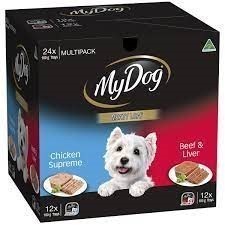 MY DOG 24pk Meaty Loaf Chicken Supreme & Beef + Liver Dog Food Trays, 100g