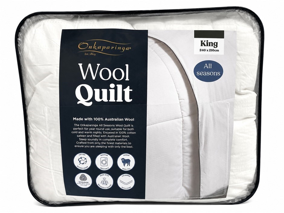 ONKAPARINGA All Seasons Wool Quilt, King, 210 x 240cm. Buyers Note - Disco