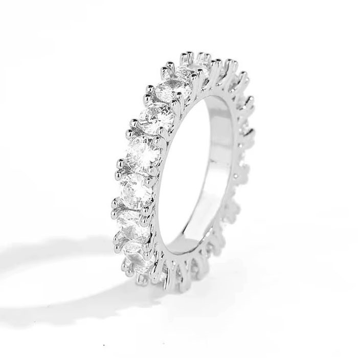 18K White Gold-Filled Single-Row Ring, AAA Cubic Zirconias, Size 7