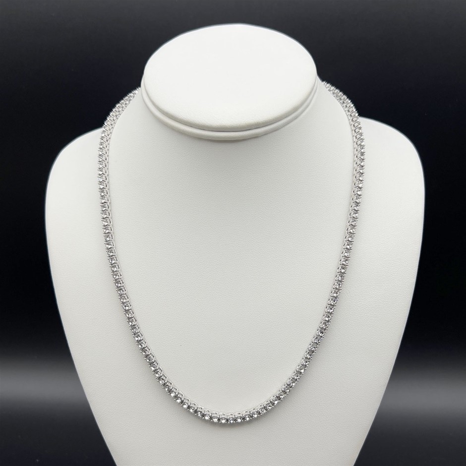 18K White Gold-Filled 3mm Necklace with AAA+ Cubic Zirconia's- 45.8cm