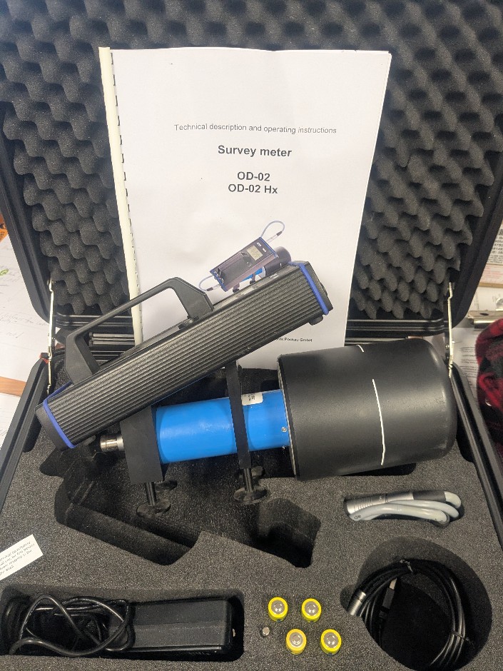 <p>Radiation survey meter with carry case and accessories.</p>
