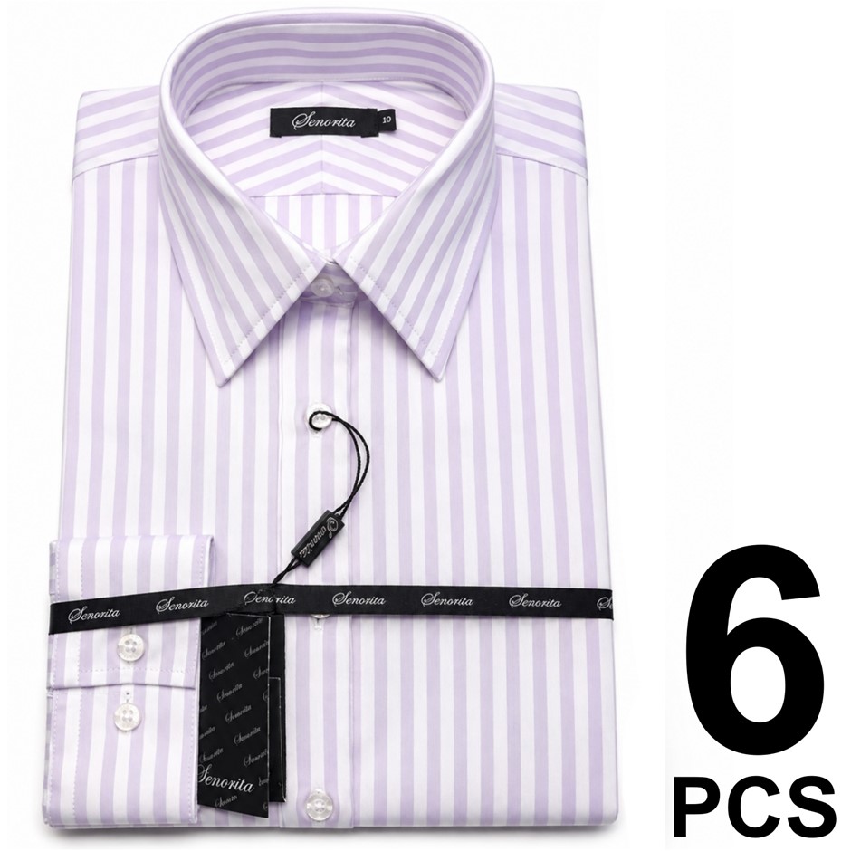 6 Pieces Women's Sleeve Business Dress Shirts, Long Sleeve, White/Purple St
