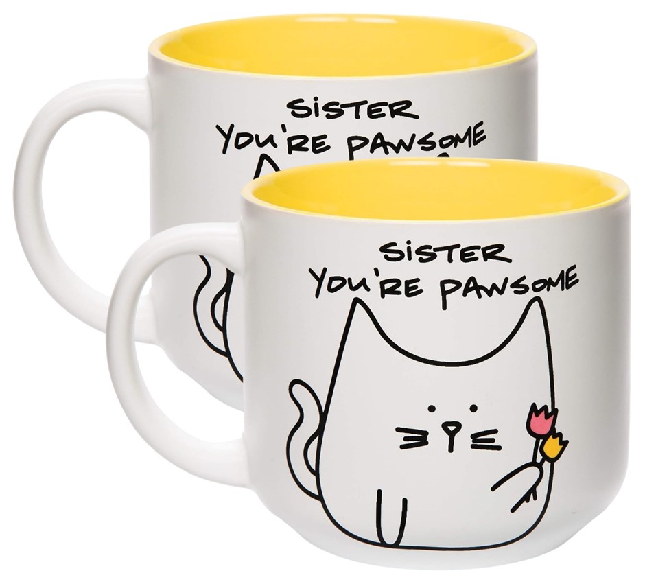 2 x Pavilion Gift Company Blobby Cat, Funny Cat Sister You're Pawsome Mug,
