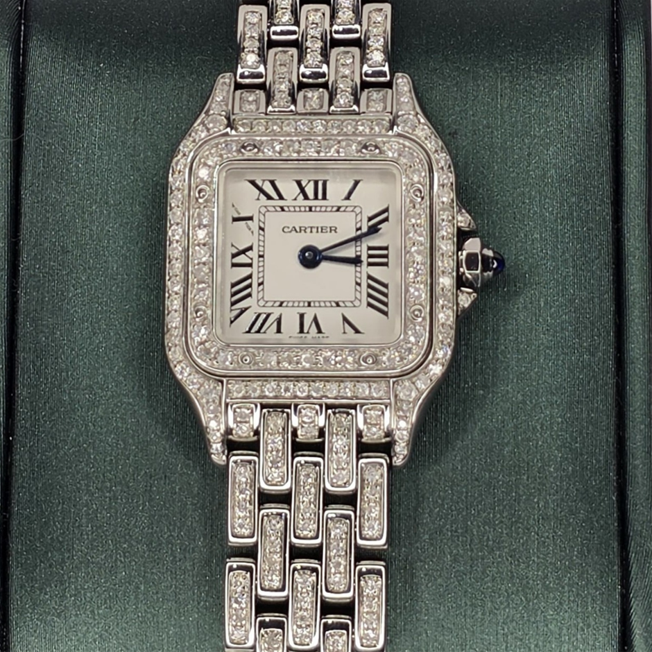 CARTIER PANTHÈRE SMALL QUARTZ 22MM STEEL & AFTERMARKET DIAMOND 4177 BXP COA