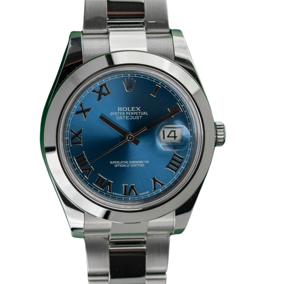 ROLEX DATEJUST II AUTO 41MM STAINLESS STEEL 116300 AZZURO BLUE ROMAN BXP