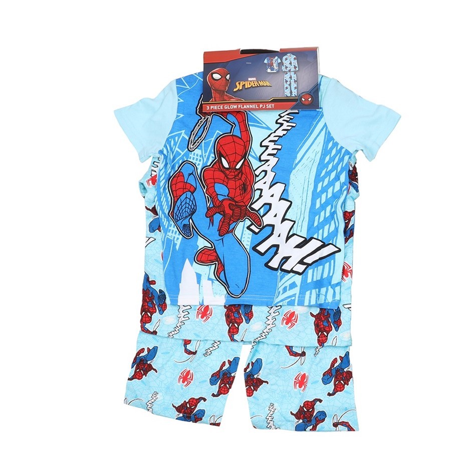 3pcs x MARVEL Boy's Glow Flannel PJ Set, Size 2, Spiderman Blue. Buyers No