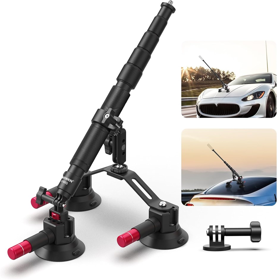 NEEWER Triple Suction Cup Car Mount Compatible with Insta360 X5 X4 GoPro DJ