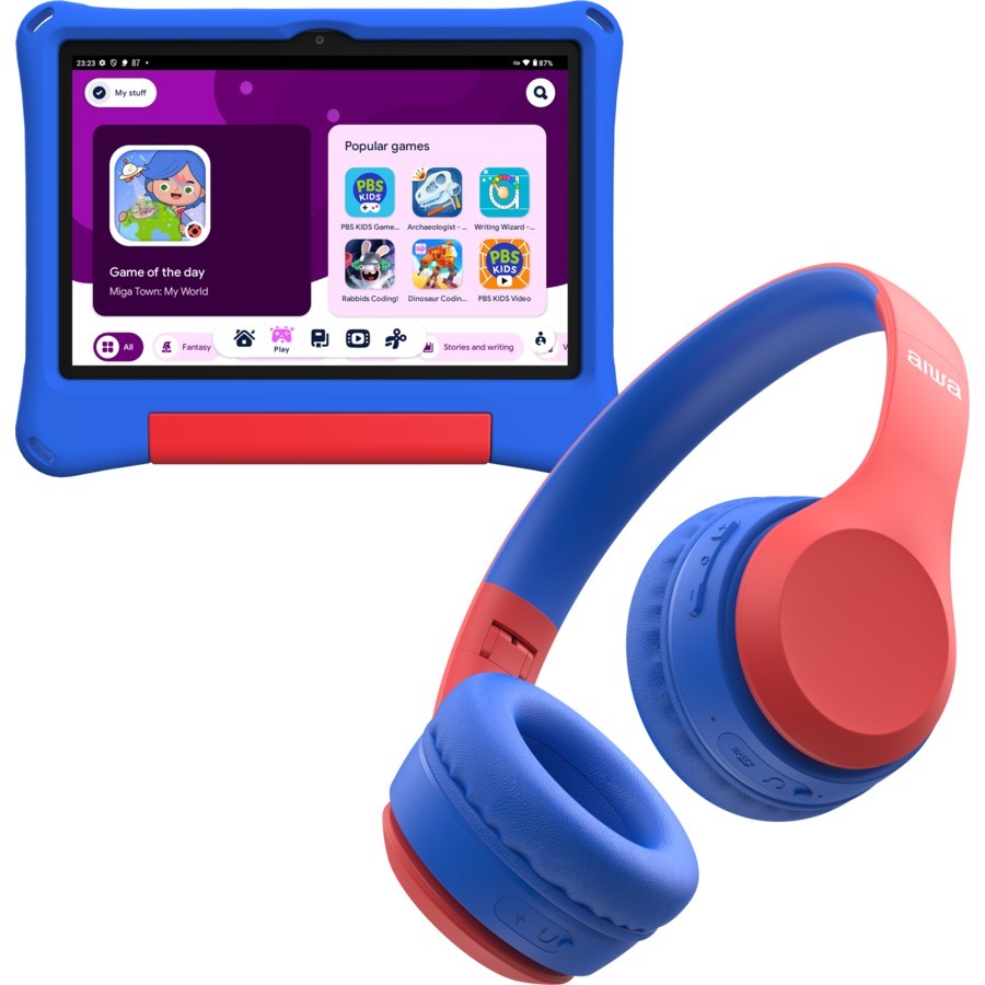 AIWA 10.1" Blue WiFi Tablet with Protective Case & Bonus Bluetooth Headphon