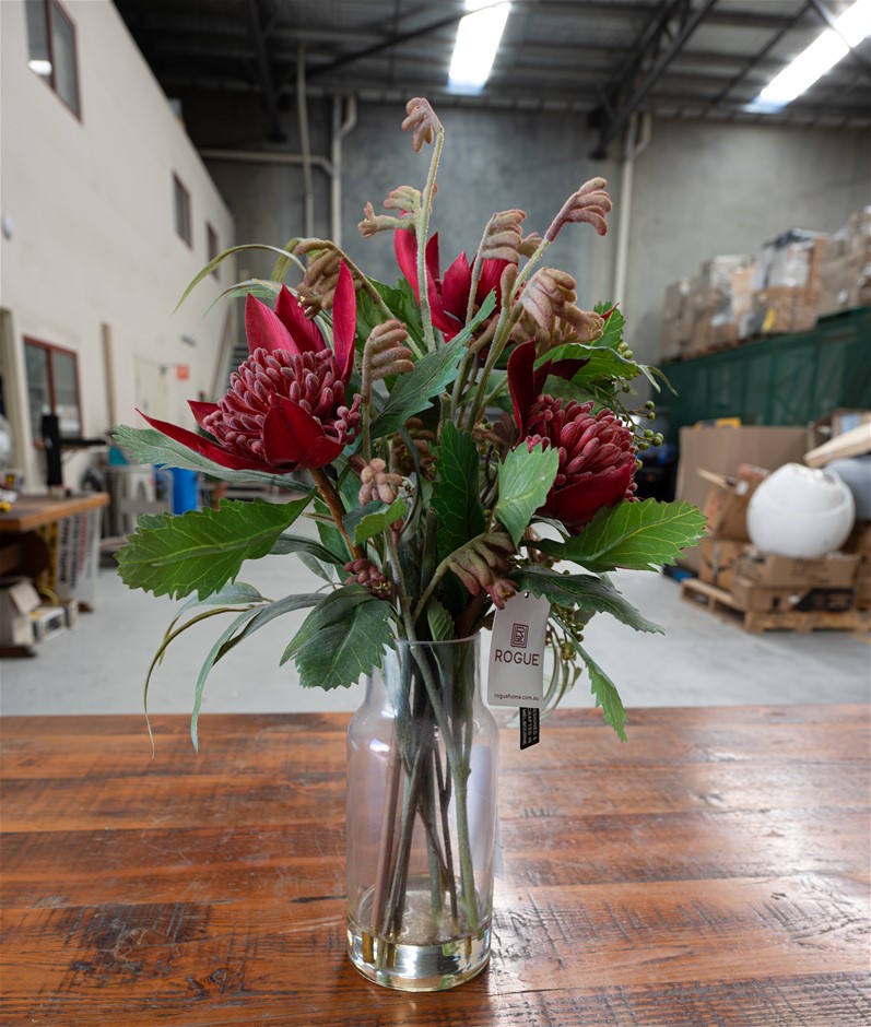 Artificial Warratah Flower Arrangement Vase.
