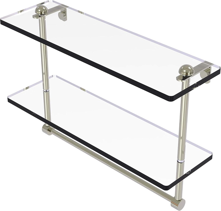ALLIED BRASS 16 Inch Two Tiered Glass Shelf with Towel Bar, RC-2/16TH-PNI